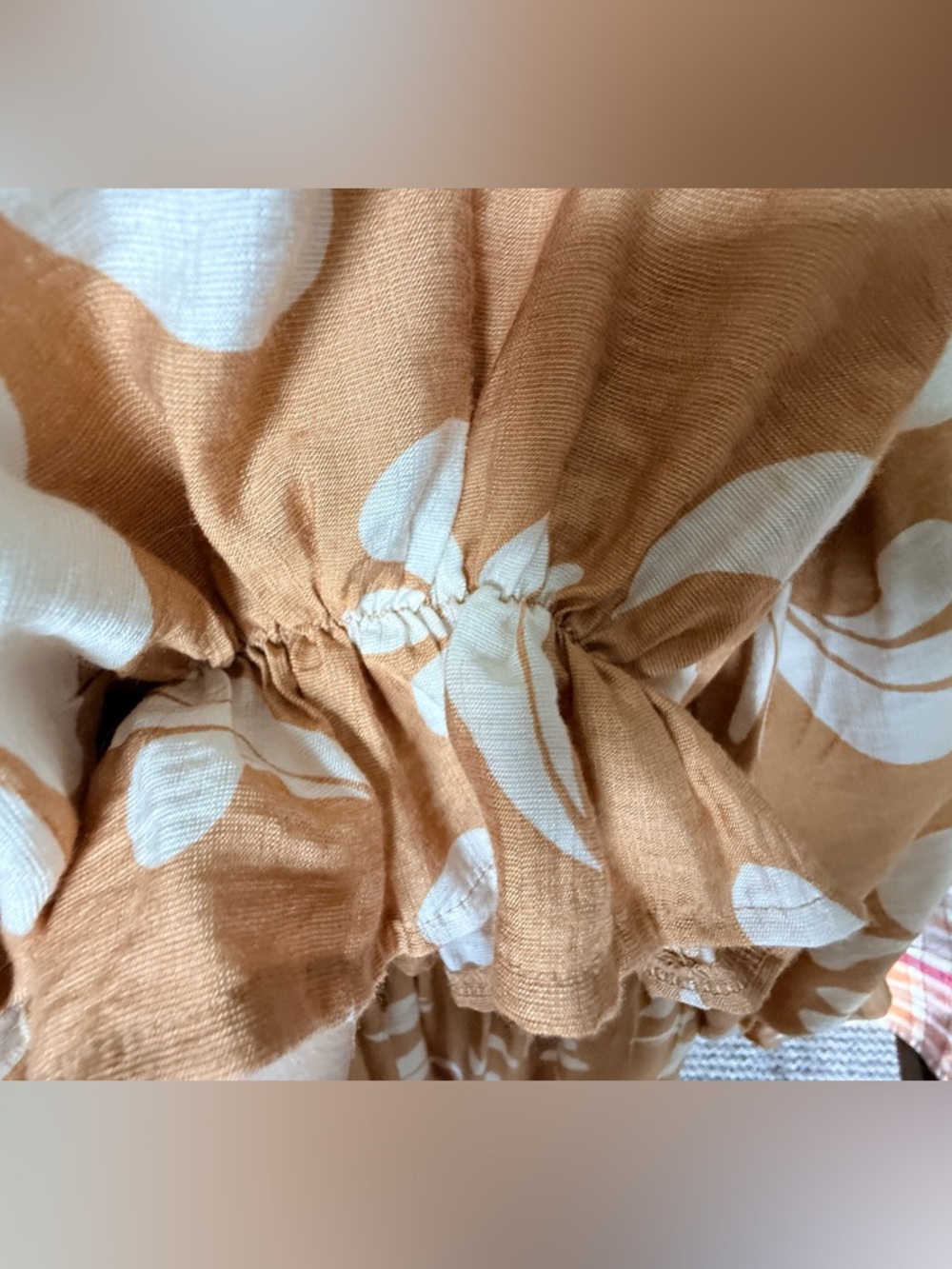 Pink Lily Tan and White Smocked Off-the-Shoulder Maxi Dress, XL - Picture 8 of 9